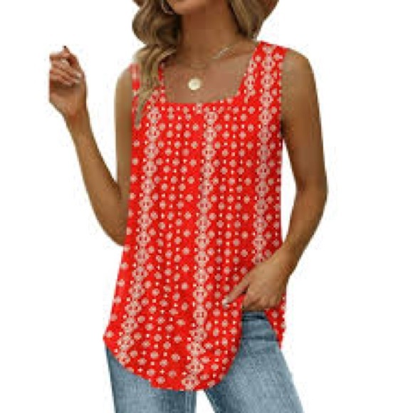 Sz L naividd pleated women’s tank top flower red - Picture 2 of 6